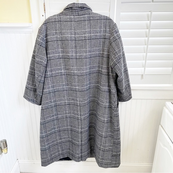 Ellos Black & White Houndstooth Plaid Wool Blend Wool Blend Mid Length Coat - Picture 2 of 6